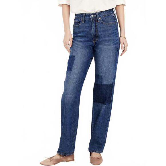 High-Waisted OG Loose Laser Patch Jeans Old Navy Medium Wash Patch NWT 2R - Picture 1 of 6